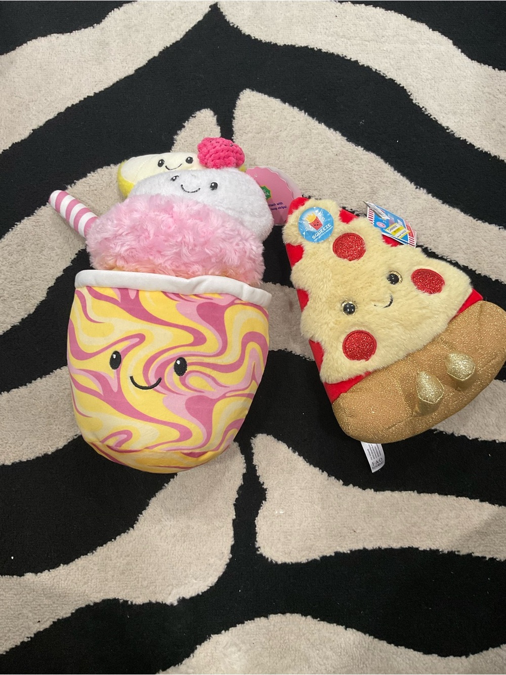 Plush Pizza Slice & Swirl Cup Duo - Pink, Yellow, Red